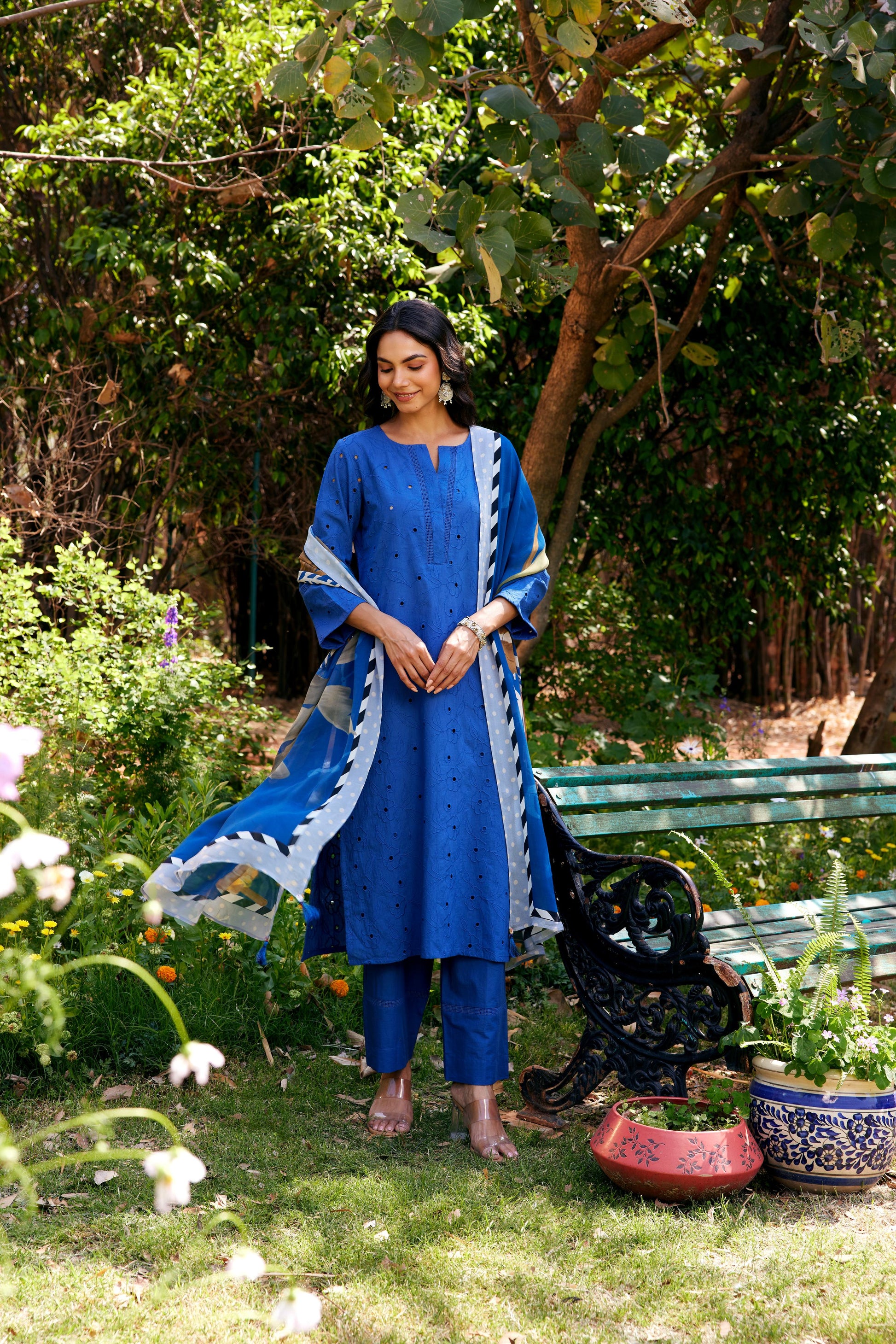 Noor Blue Shifli Cotton Kurta-Set of 3