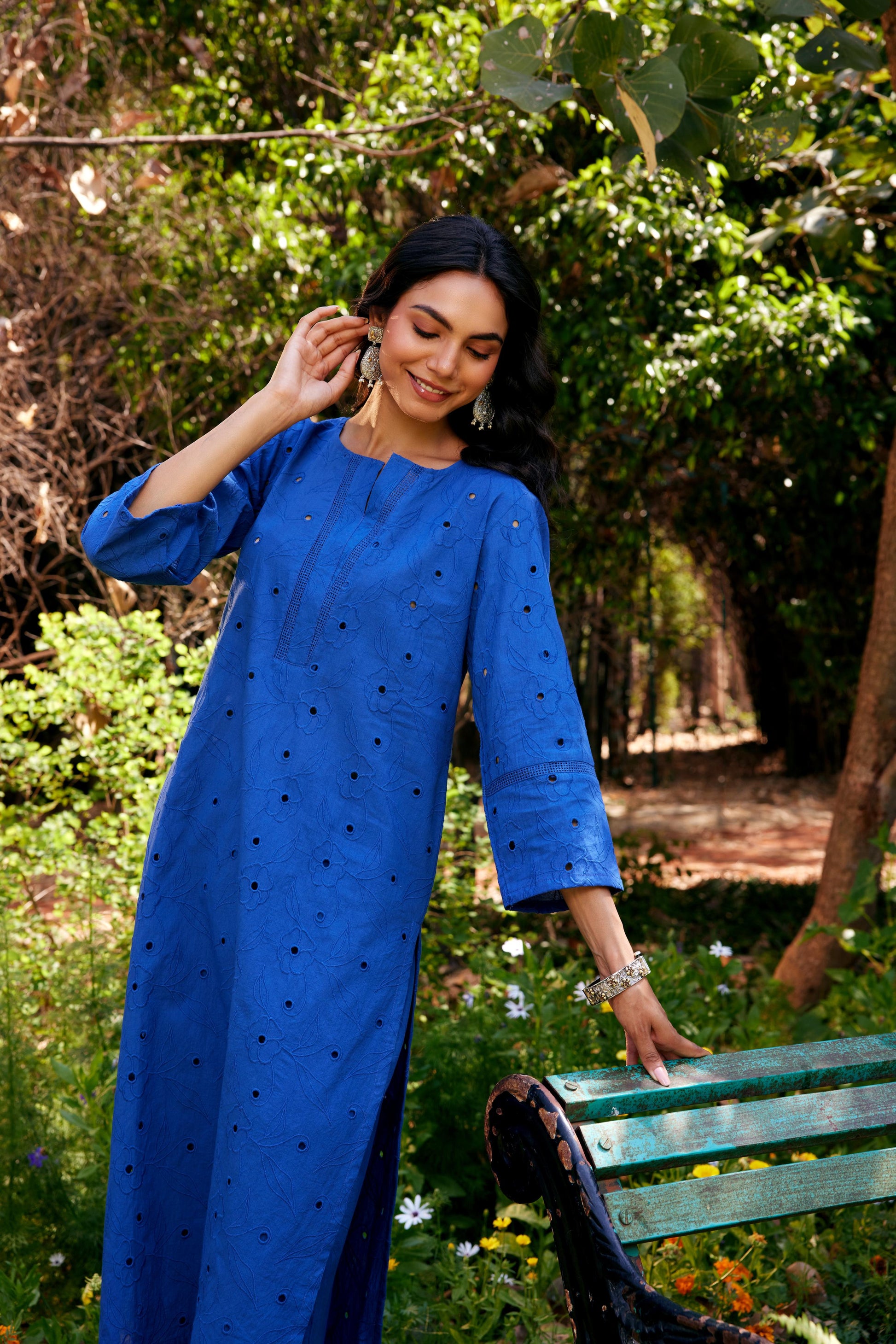 Noor Blue Shifli Cotton Kurta-Set of 3