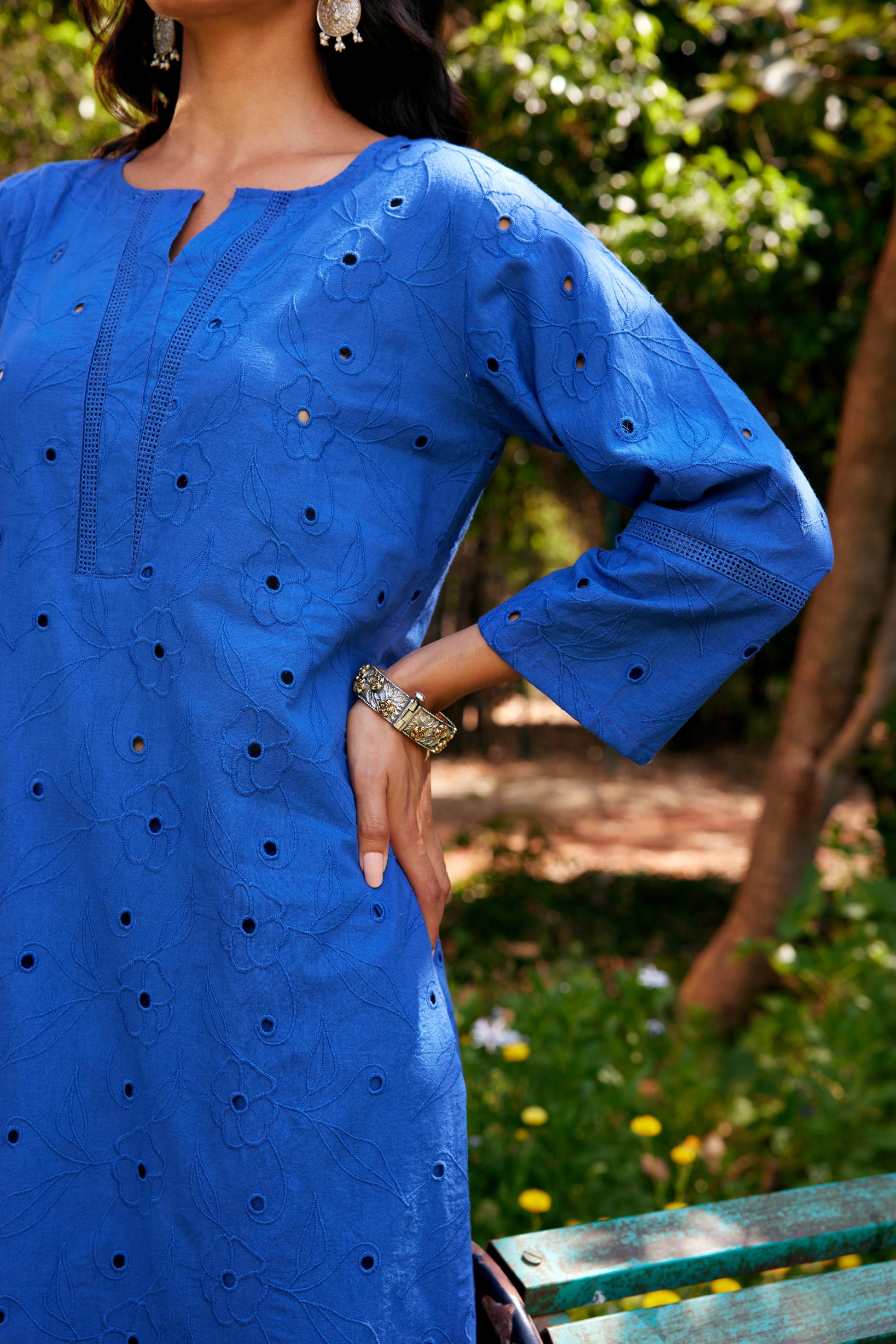Noor Blue Shifli Cotton Kurta-Set of 3