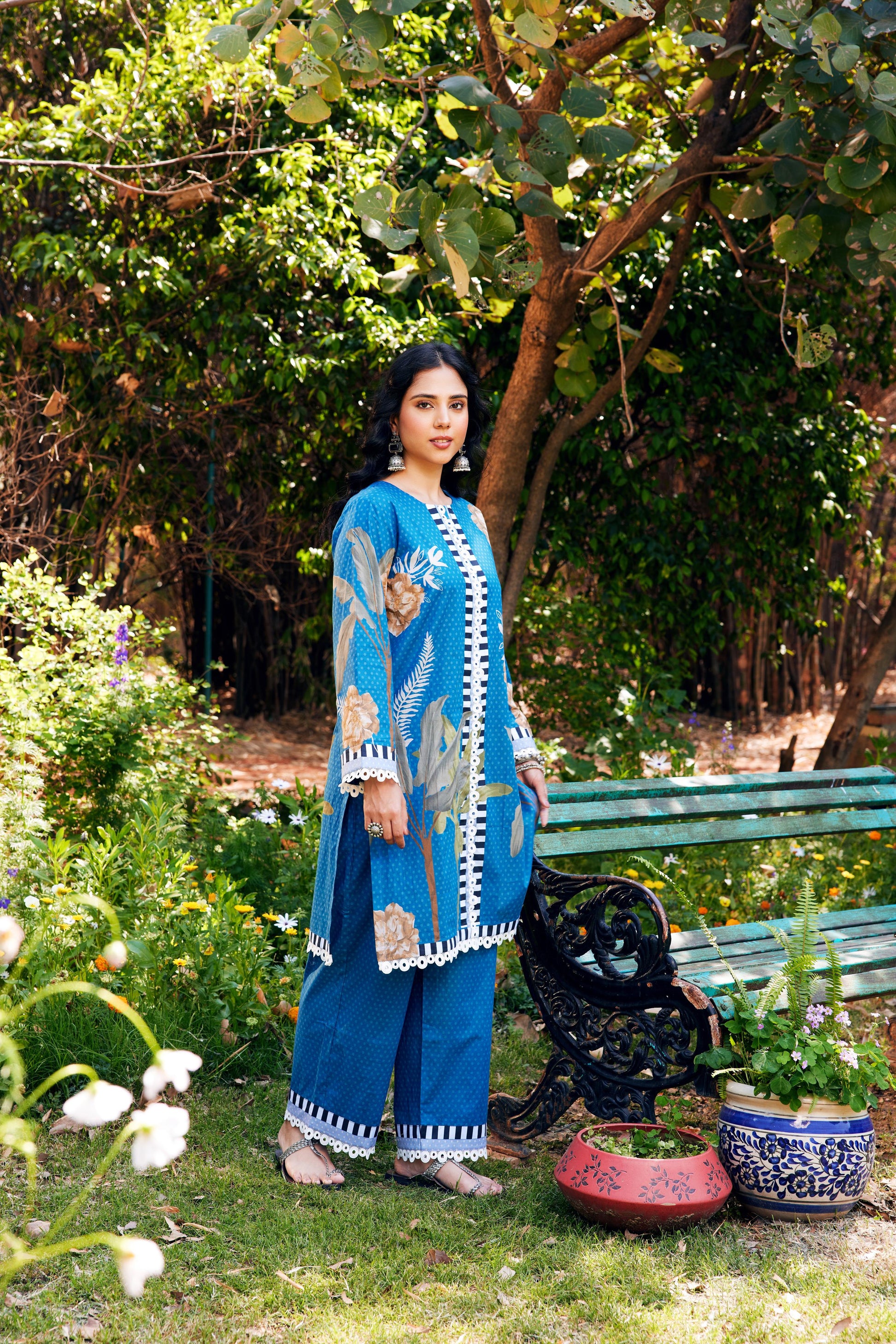 Noor Blue Short Cotton Kurta-Set of 3