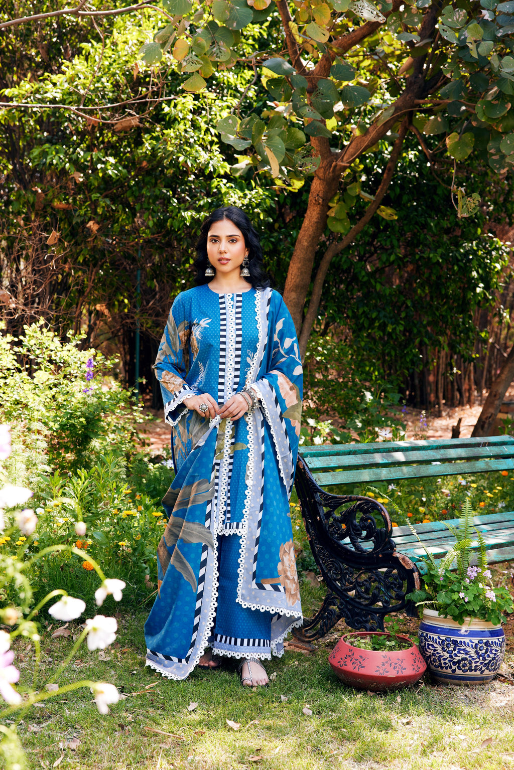 Noor Blue Short Cotton Kurta-Set of 3- IT