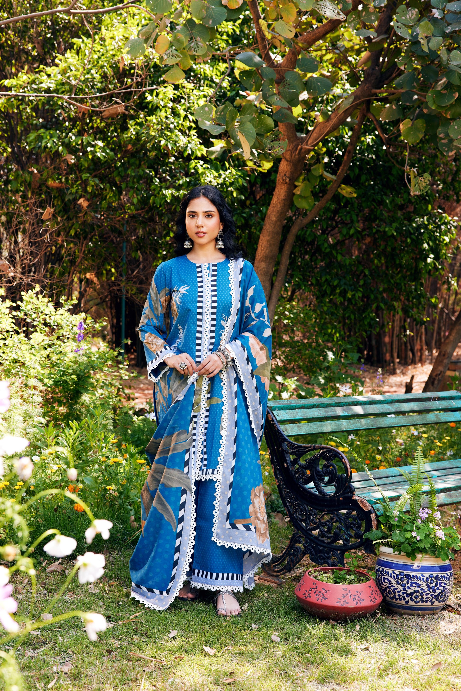 Noor Blue Short Cotton Kurta-Set of 3