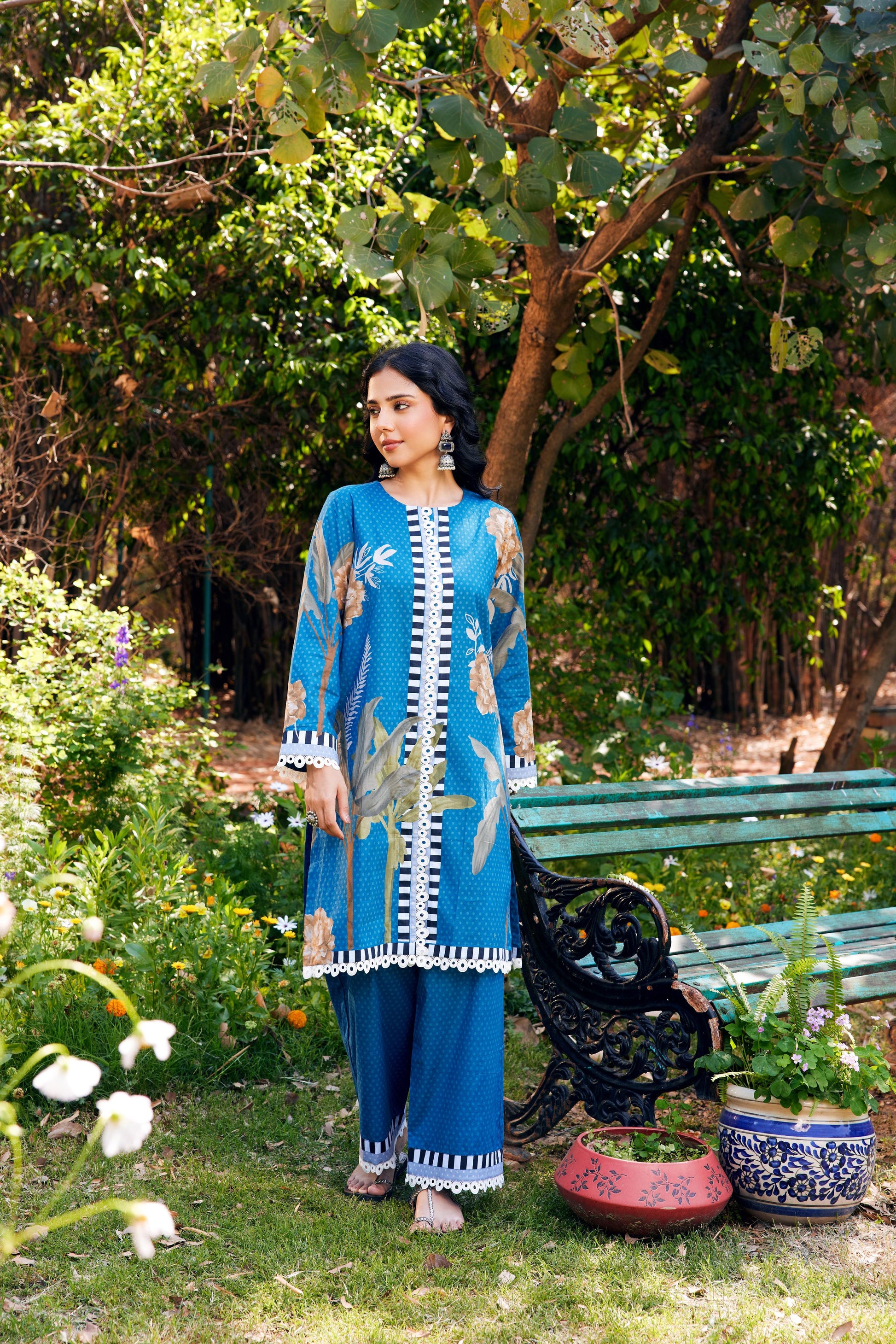 Noor Blue Short Cotton Kurta-Set of 3