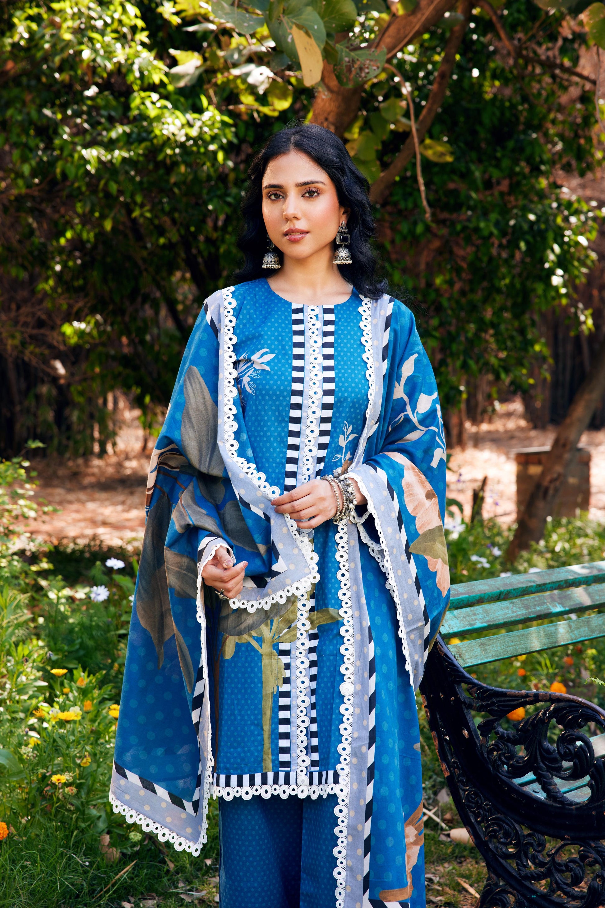 Noor Blue Short Cotton Kurta-Set of 3