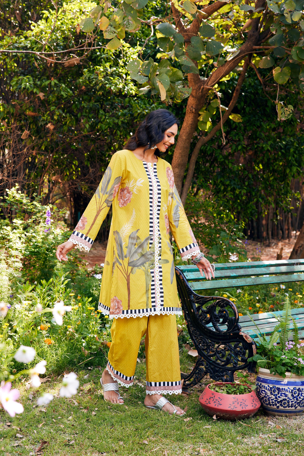 Noor Yellow Short Cotton Kurta-Set of 3- IT