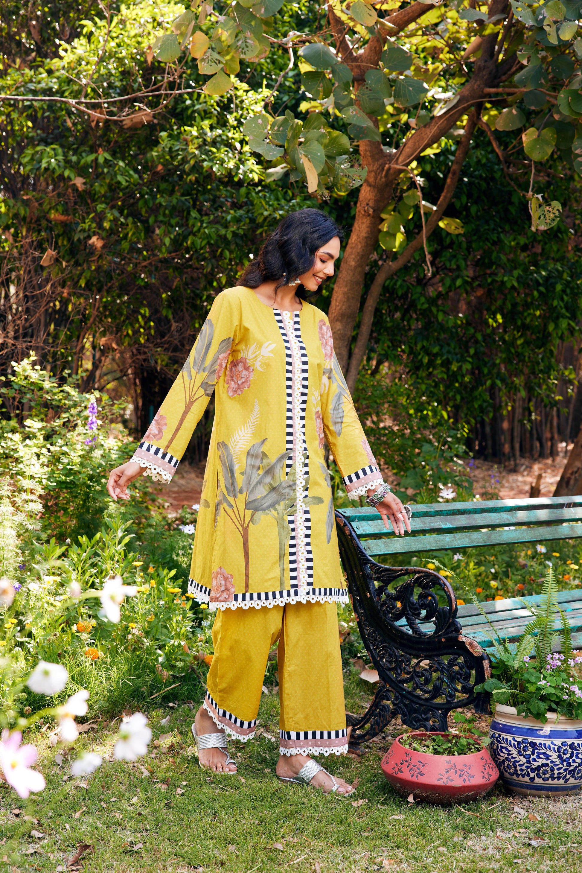Noor Yellow Short Cotton Kurta-Set of 3