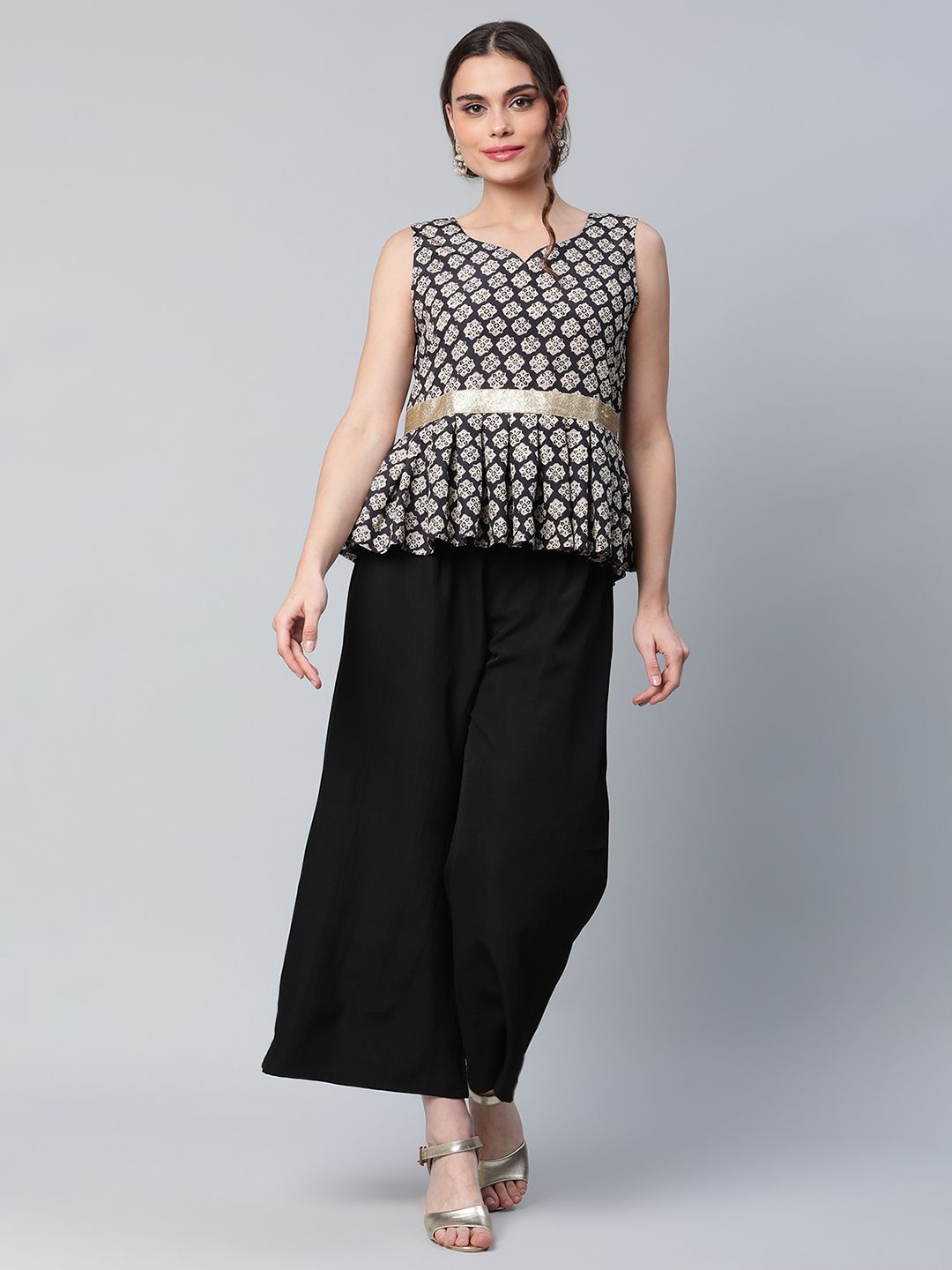 Black Digital Printed Top with Palazzo Set