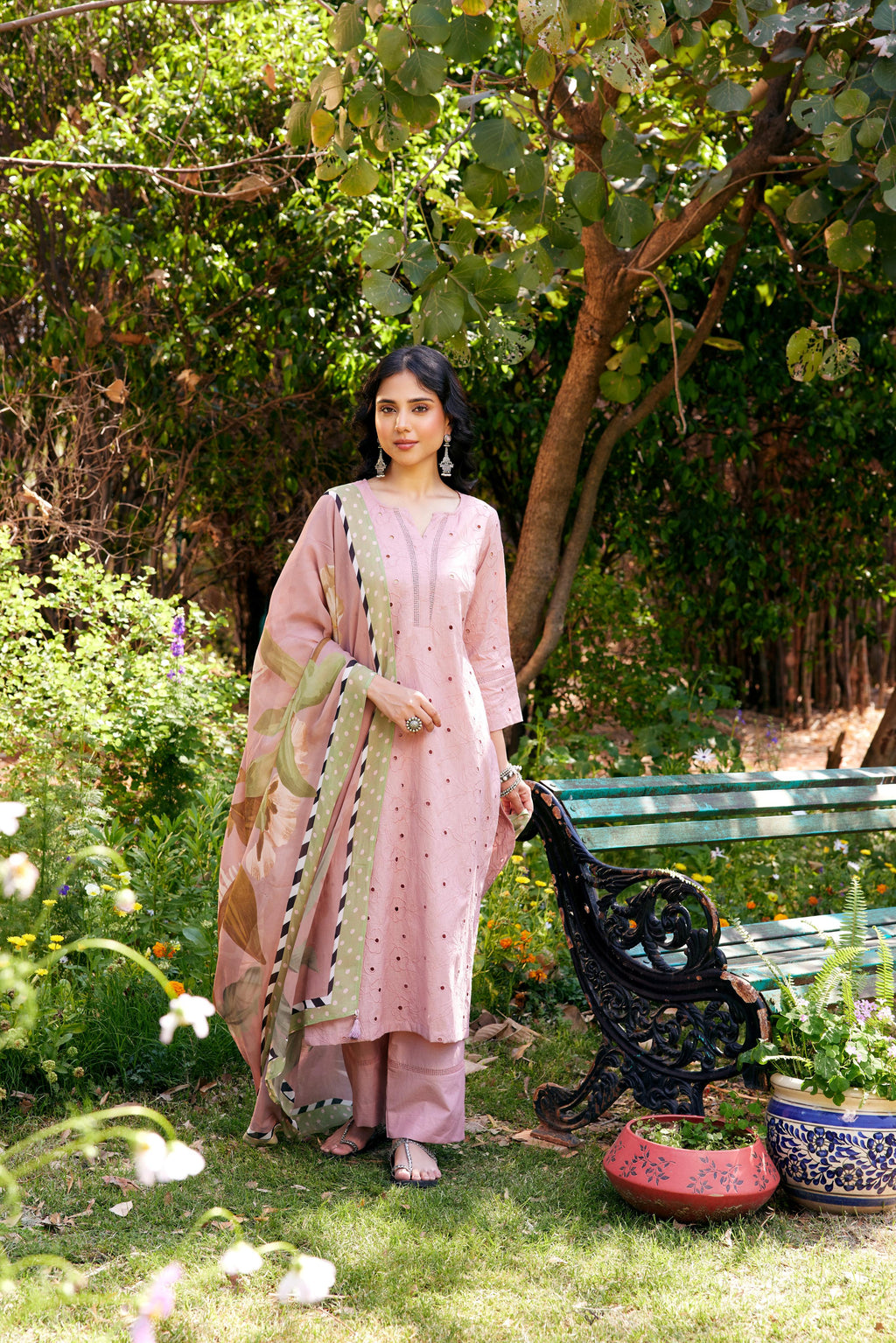 Noor Old Rose Shifli Kurta-Set of 3- IT