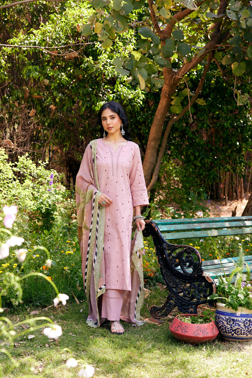 Noor Old Rose Shifli Kurta-Set of 3- IT