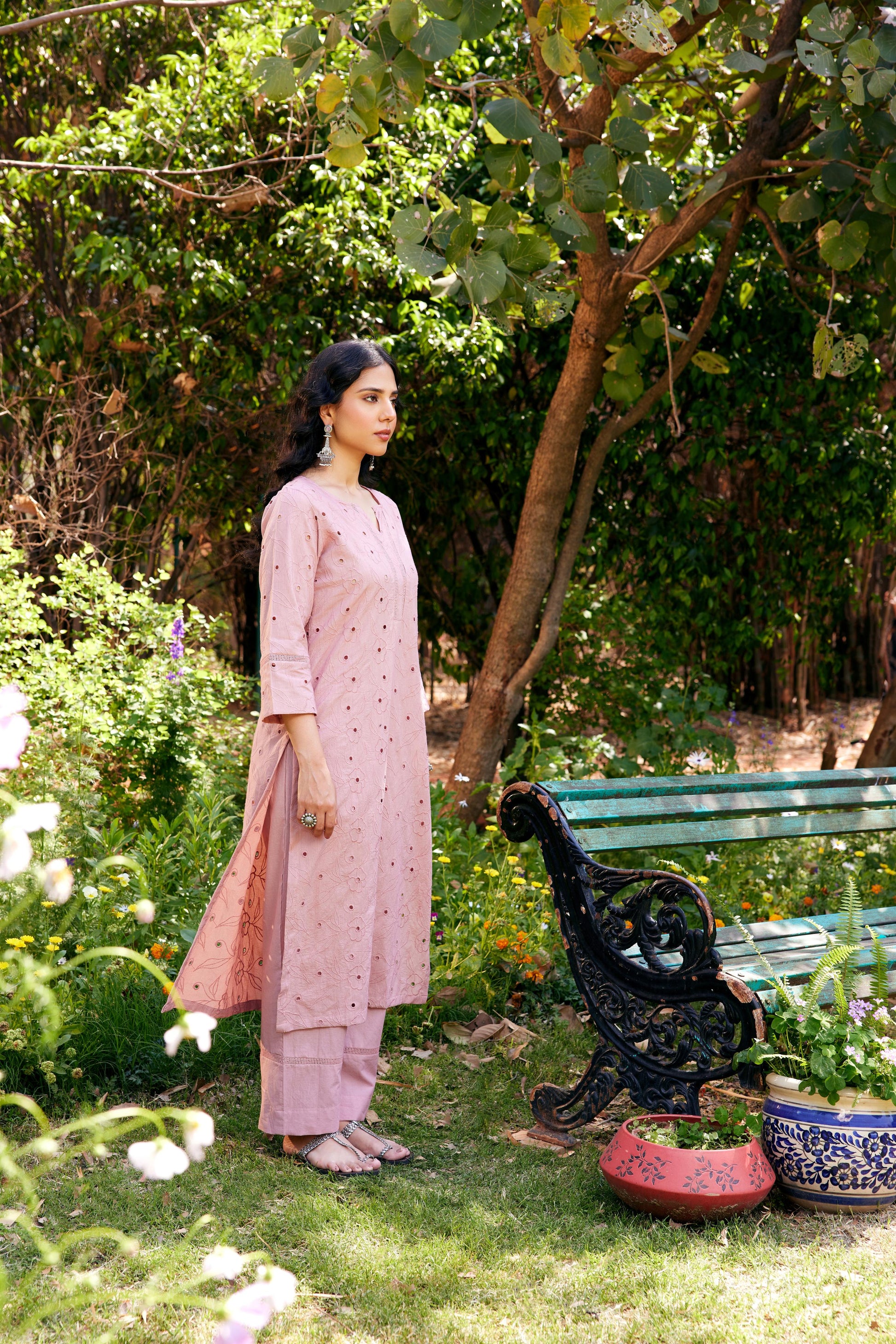 Noor Old Rose Shifli Kurta-Set of 3