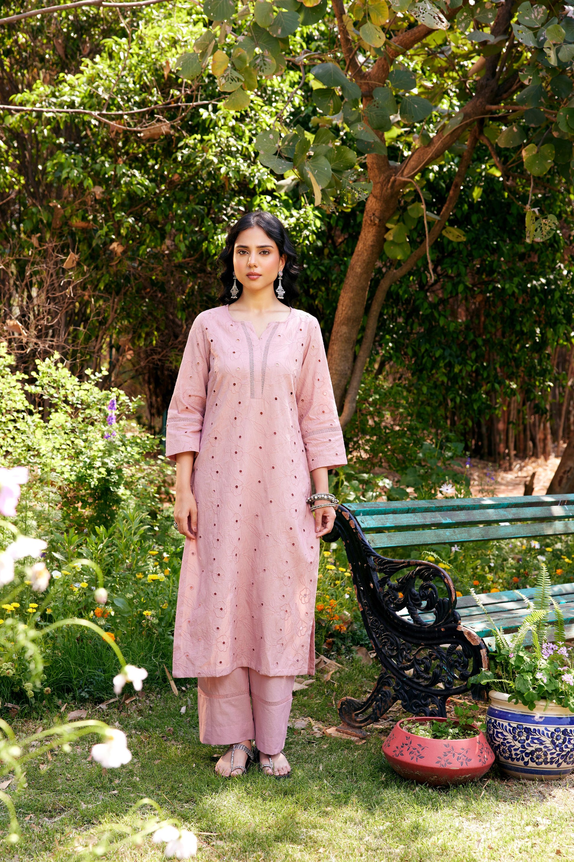 Noor Old Rose Shifli Kurta-Set of 3