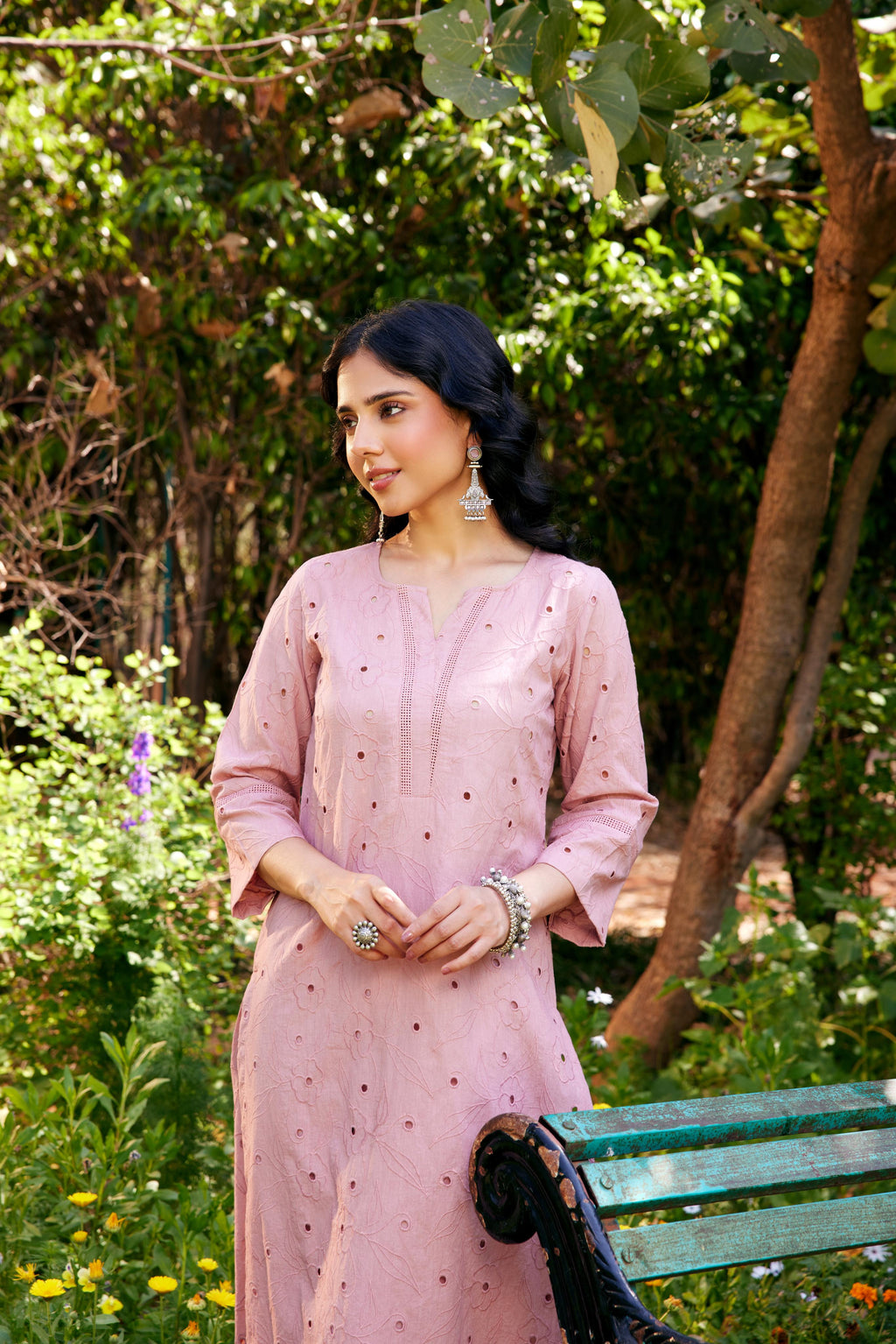 Noor Old Rose Shifli Kurta-Set of 3- IT