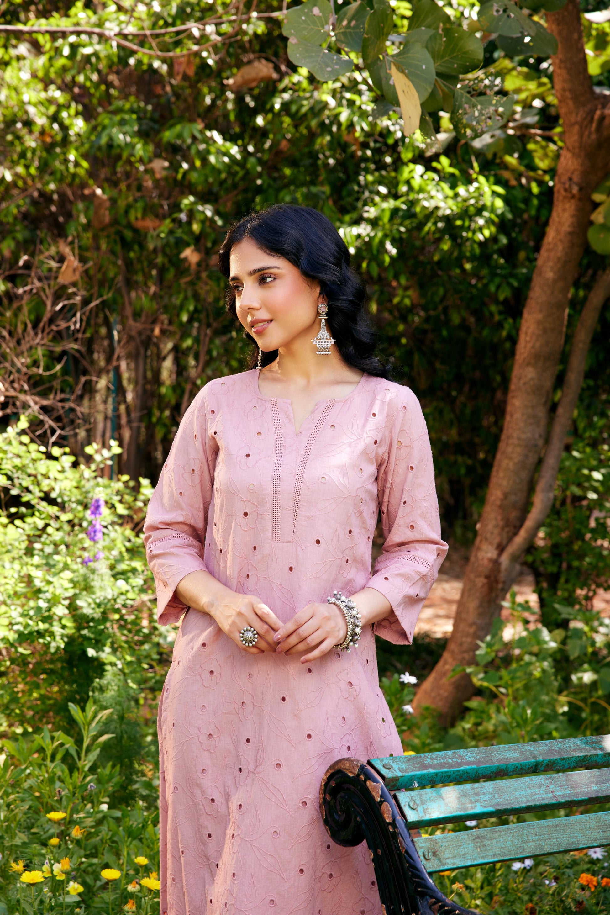 Noor Old Rose Shifli Kurta-Set of 3