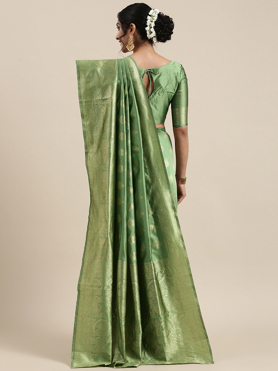Silk Blend Green WovenDesign Wovensaree With Blouse Piece