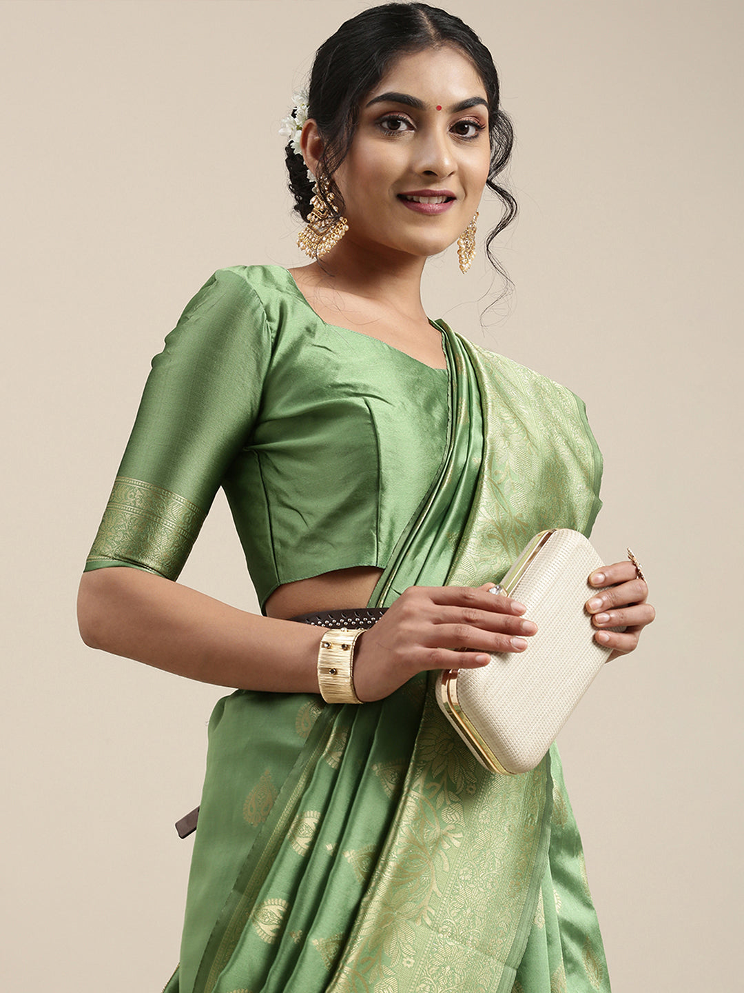 Silk Blend Green WovenDesign Wovensaree With Blouse Piece