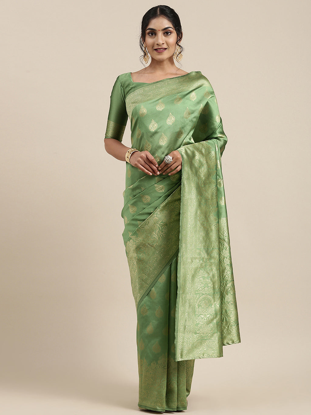 Silk Blend Green WovenDesign Wovensaree With Blouse Piece