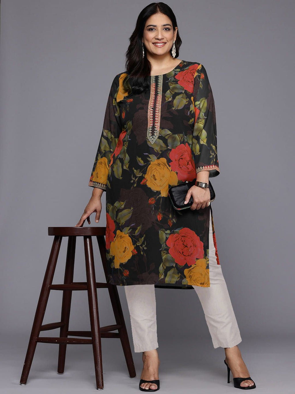 Women Floral Printed Floral Georgette Kurta-AH
