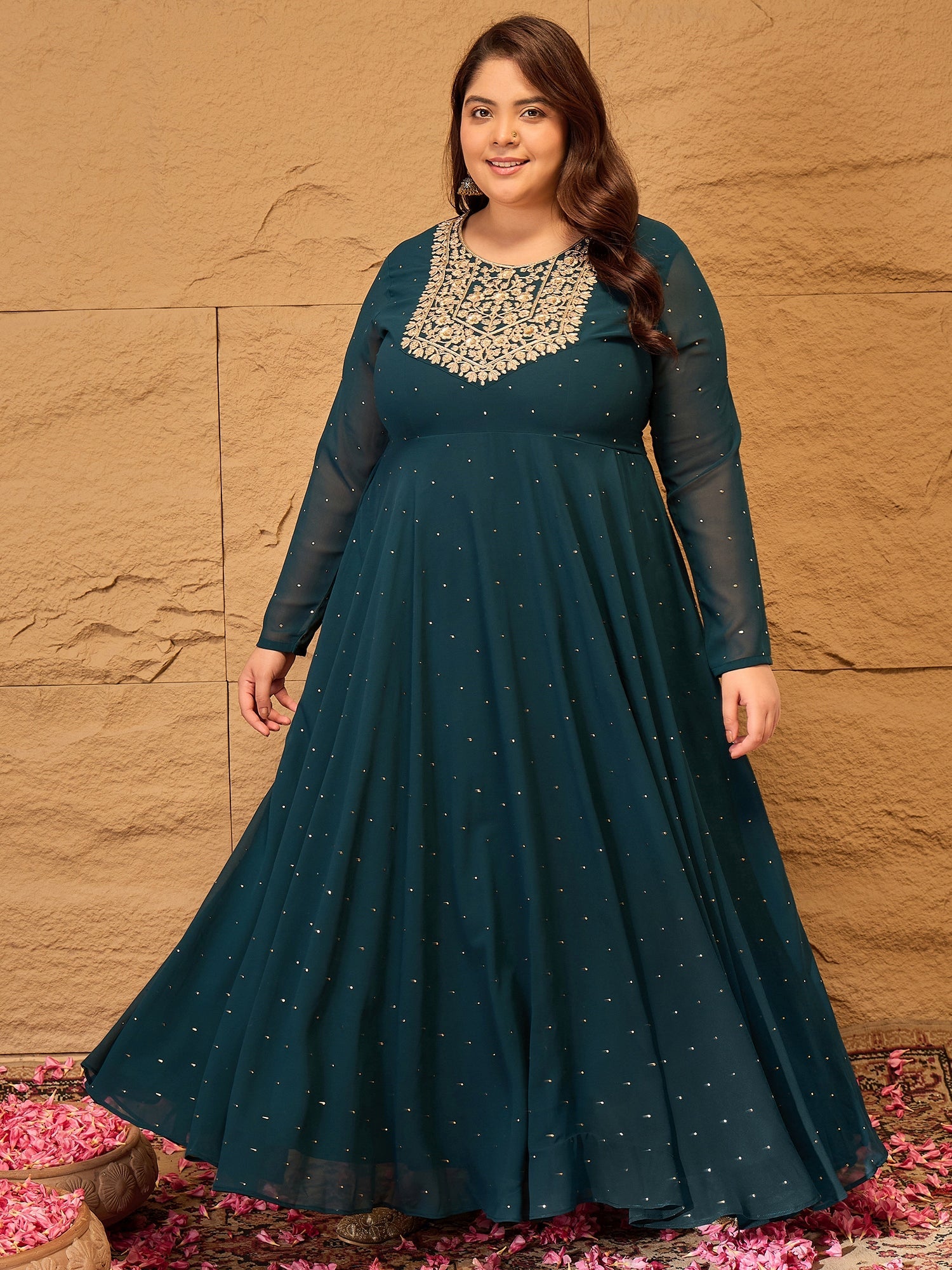 Women Embroidered A-Line Maxi Ethnic Dress - ID