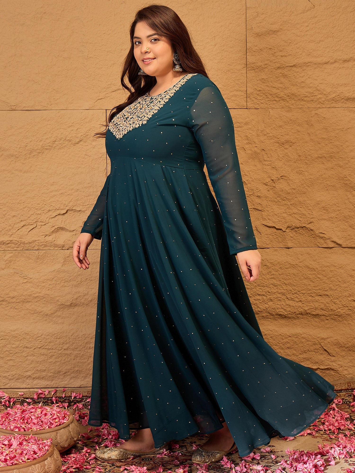 Women Embroidered A-Line Maxi Ethnic Dress - ID