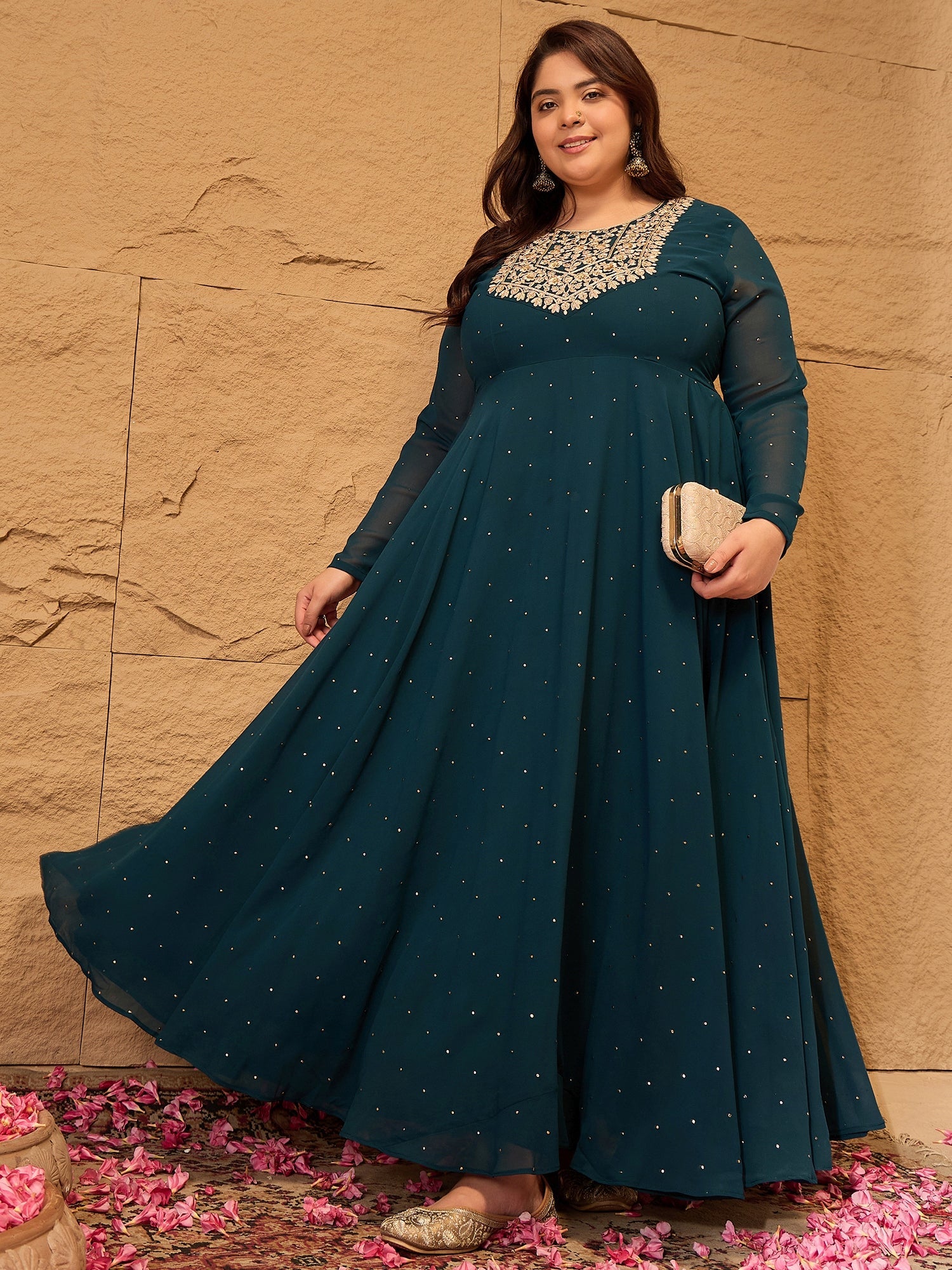 Women Embroidered A-Line Maxi Ethnic Dress - ID