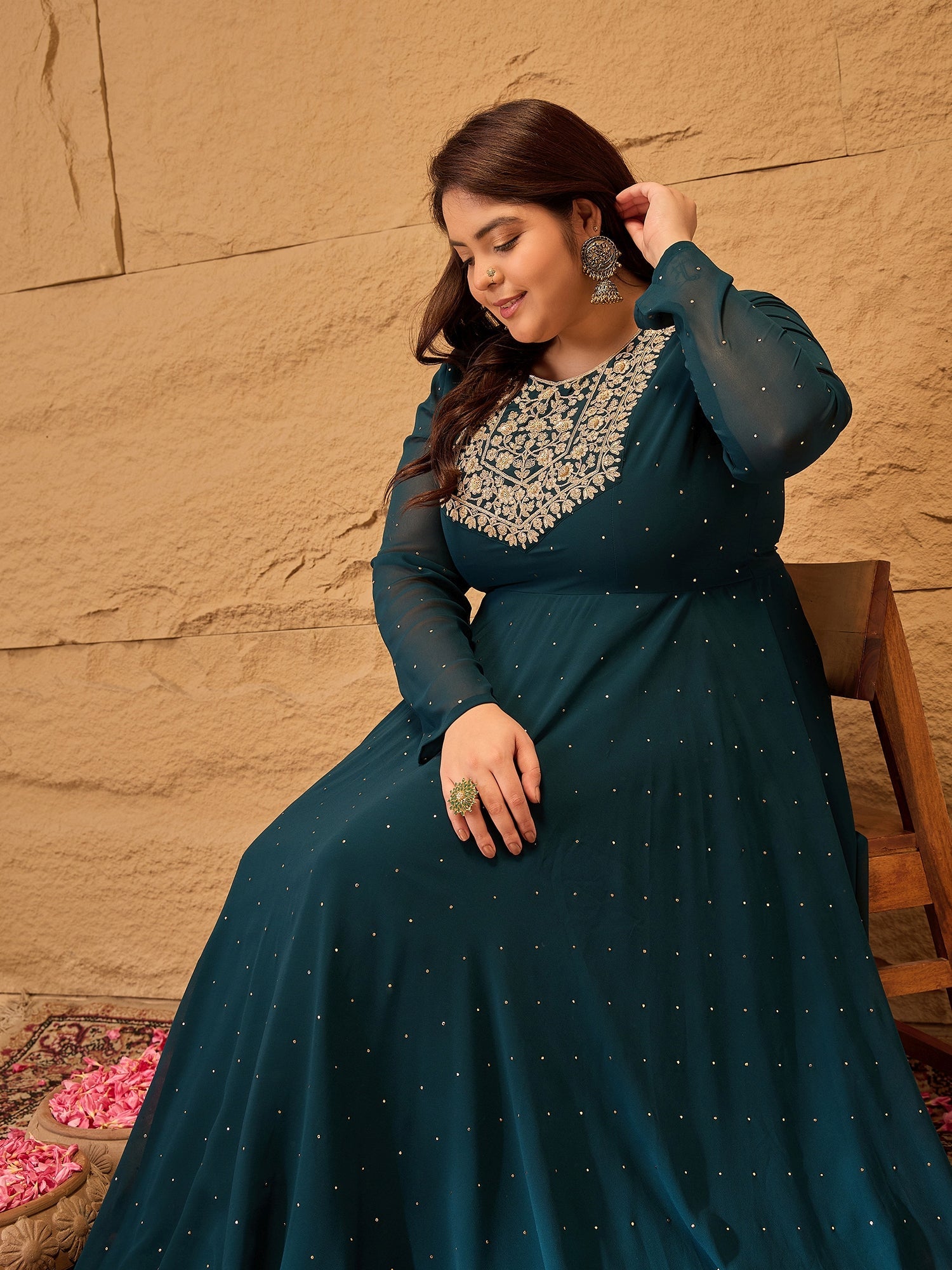 Women Embroidered A-Line Maxi Ethnic Dress - ID