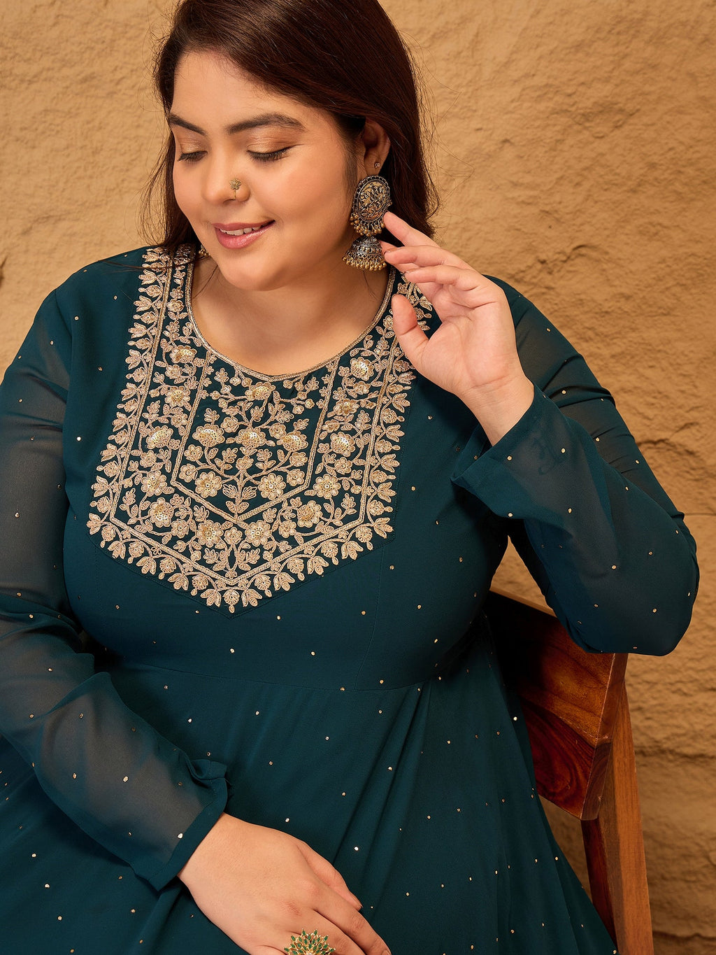 Women Embroidered A-Line Maxi Ethnic Dress - ID