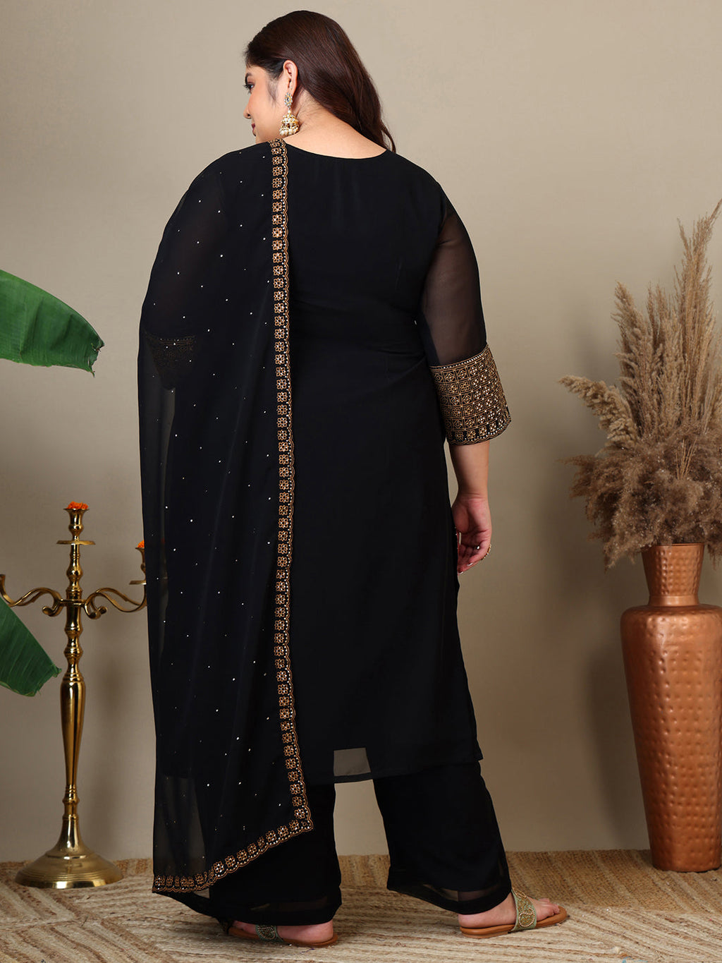 Women Plus Size Ethnic Motifs Printed Kurta with Palazzo & Dupatta - ID