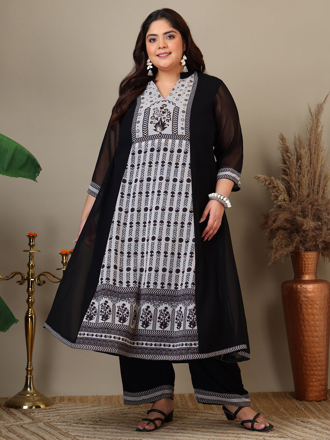 Women Plus Size Ethnic Motifs Printed Kurta with Palazzo & Dupatta - ID