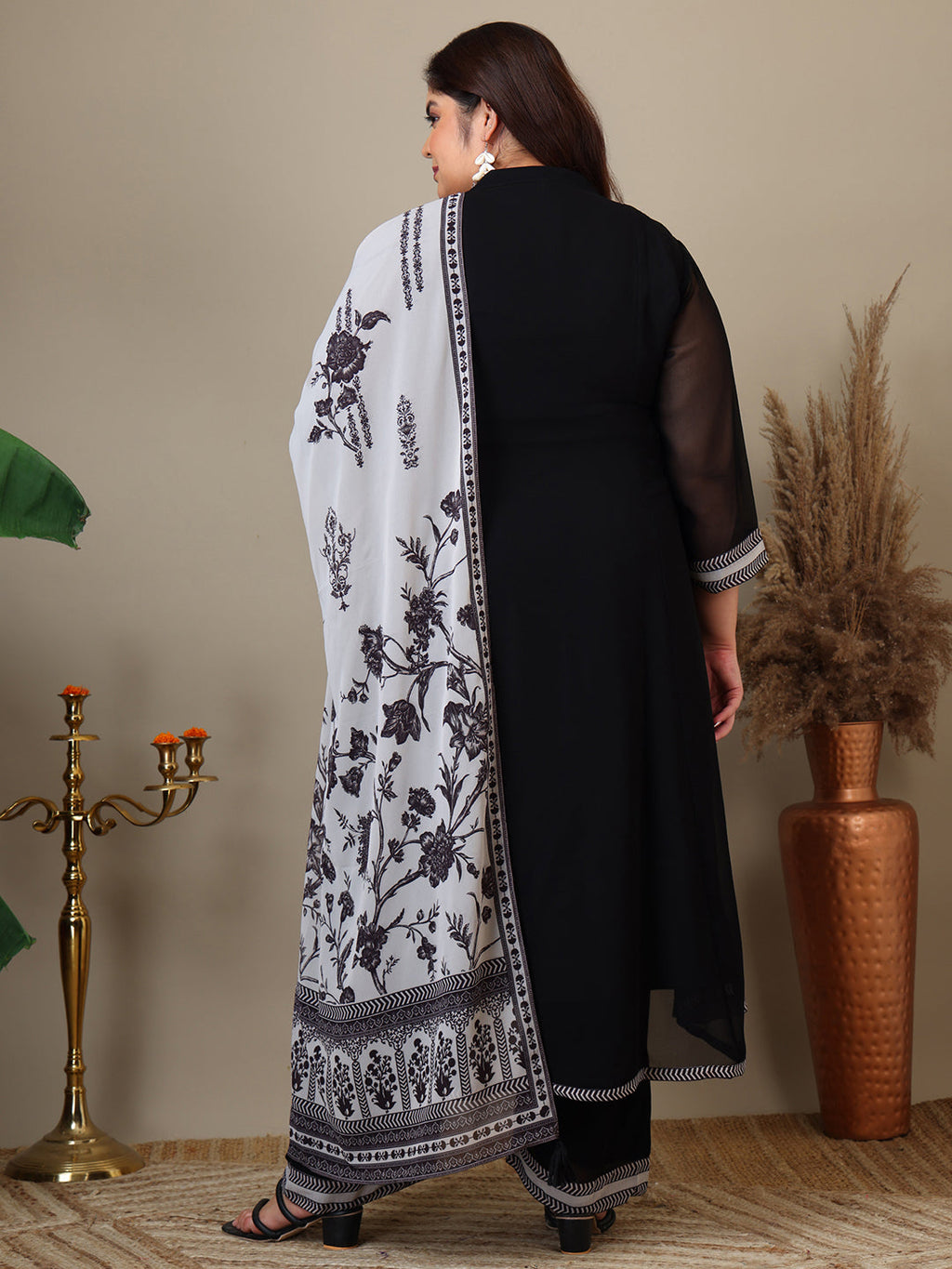 Women Plus Size Ethnic Motifs Printed Kurta with Palazzo & Dupatta - ID