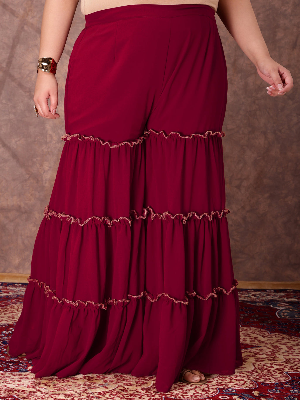 Floral Yoke Design Thread Work Georgette Straight Kurta With Sharara & Dupatta - ID