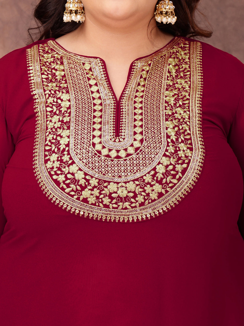 Floral Yoke Design Thread Work Georgette Straight Kurta With Sharara & Dupatta - ID