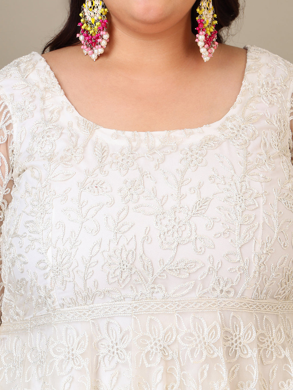 Women Floral Embroidered Empire Thread Work Kurta with Trousers & Dupatta - ID