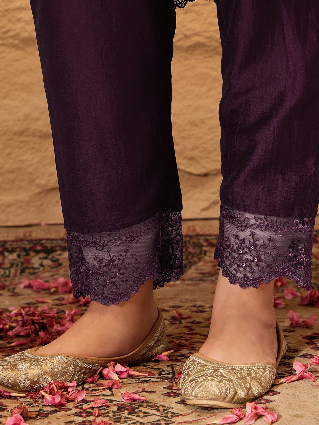 Floral Embroidered A-Line Kurta with Trousers & Dupatta - ID