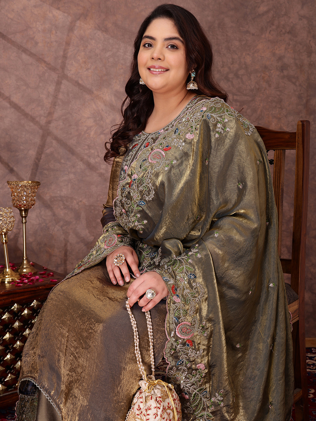 Women Floral Embroidered Regular Kurta with Trousers & With Dupatta - ID