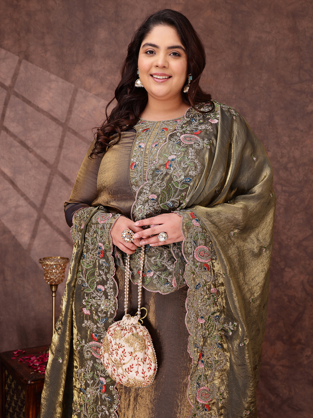 Women Floral Embroidered Regular Kurta with Trousers & With Dupatta - ID