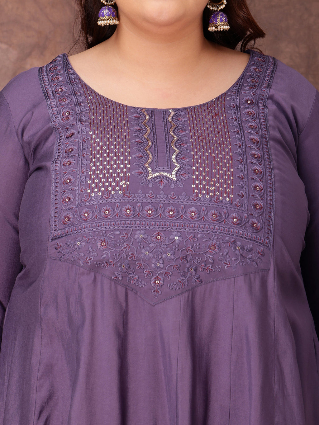 Floral Yoke Design Thread Work Anarkali Kurta With Palazzos & With Dupatta - ID