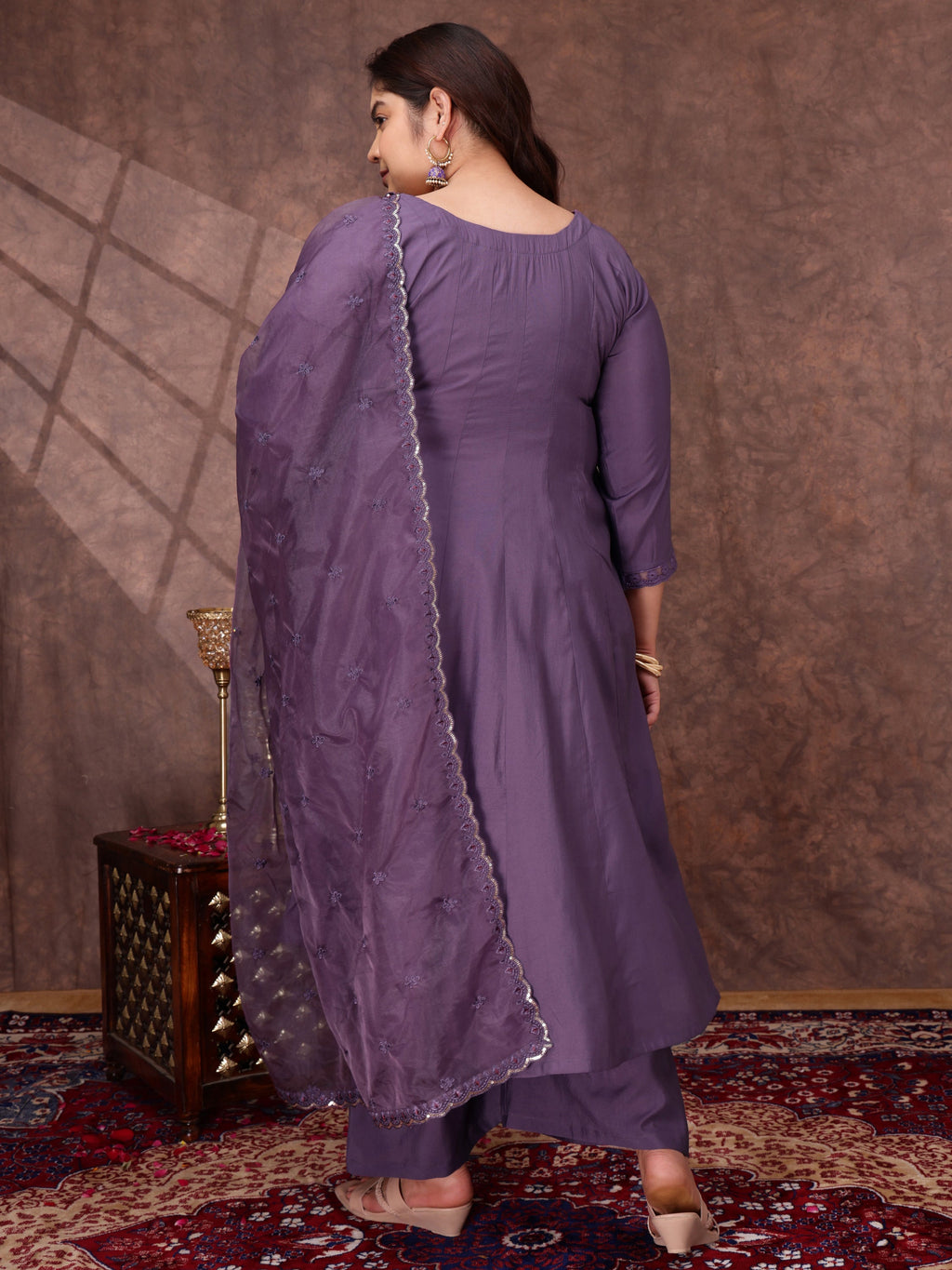 Floral Yoke Design Thread Work Anarkali Kurta With Palazzos & With Dupatta - ID