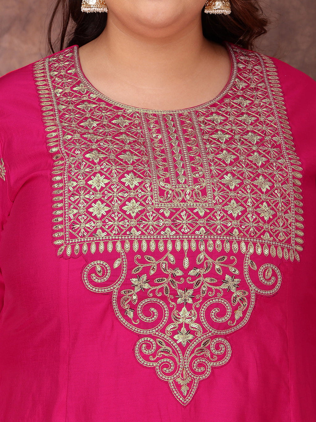 Floral Yoke Design Sequinned Anarkali Kurta With Palazzos & Dupatta - ID