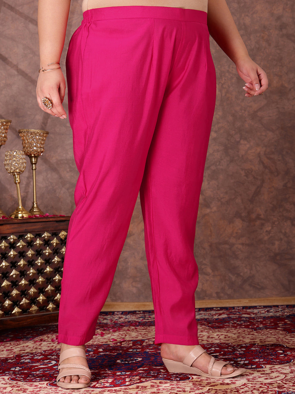 Floral Yoke Design Sequinned Anarkali Kurta With Palazzos & Dupatta - ID