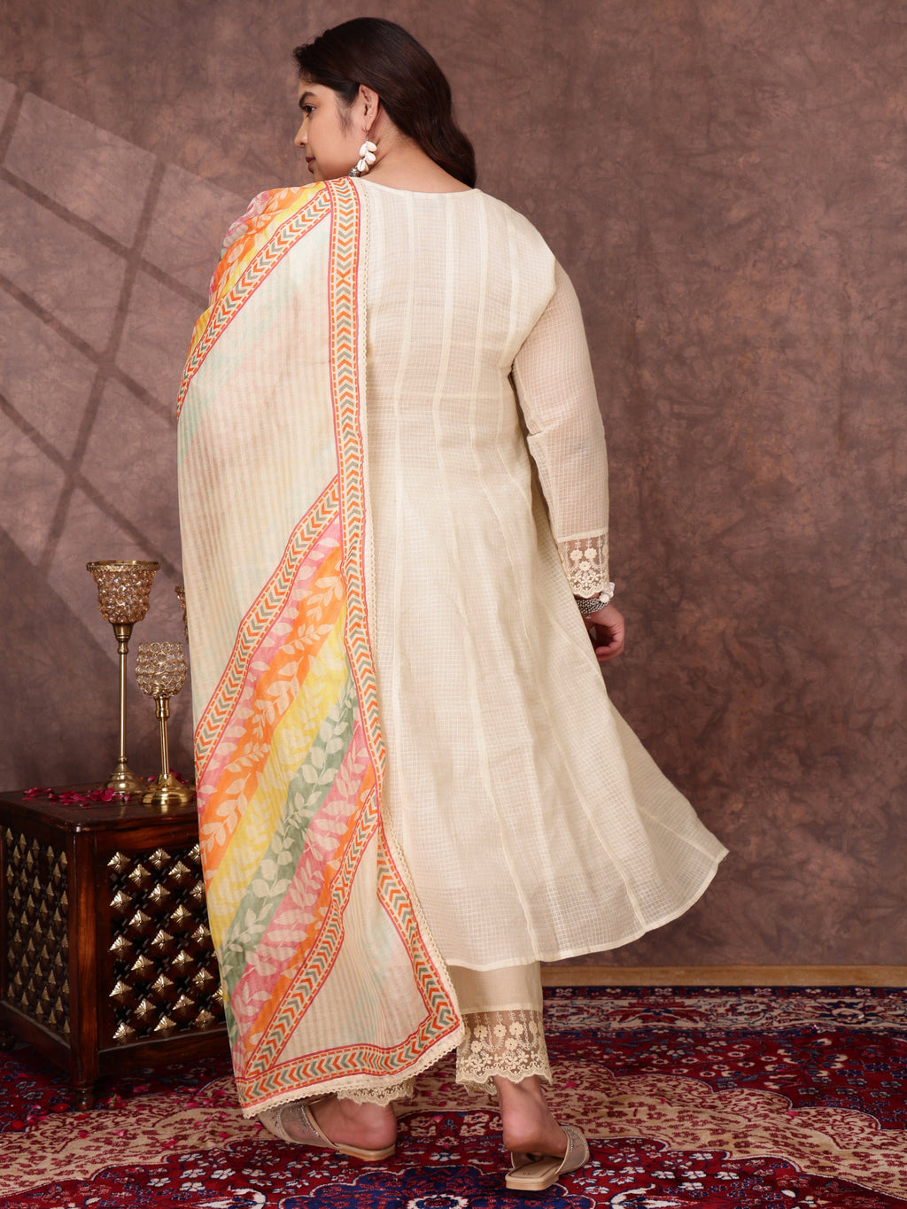 Women Floral Embroidered Thread Work Anarkali Kurta with Trousers & Dupatta - ID