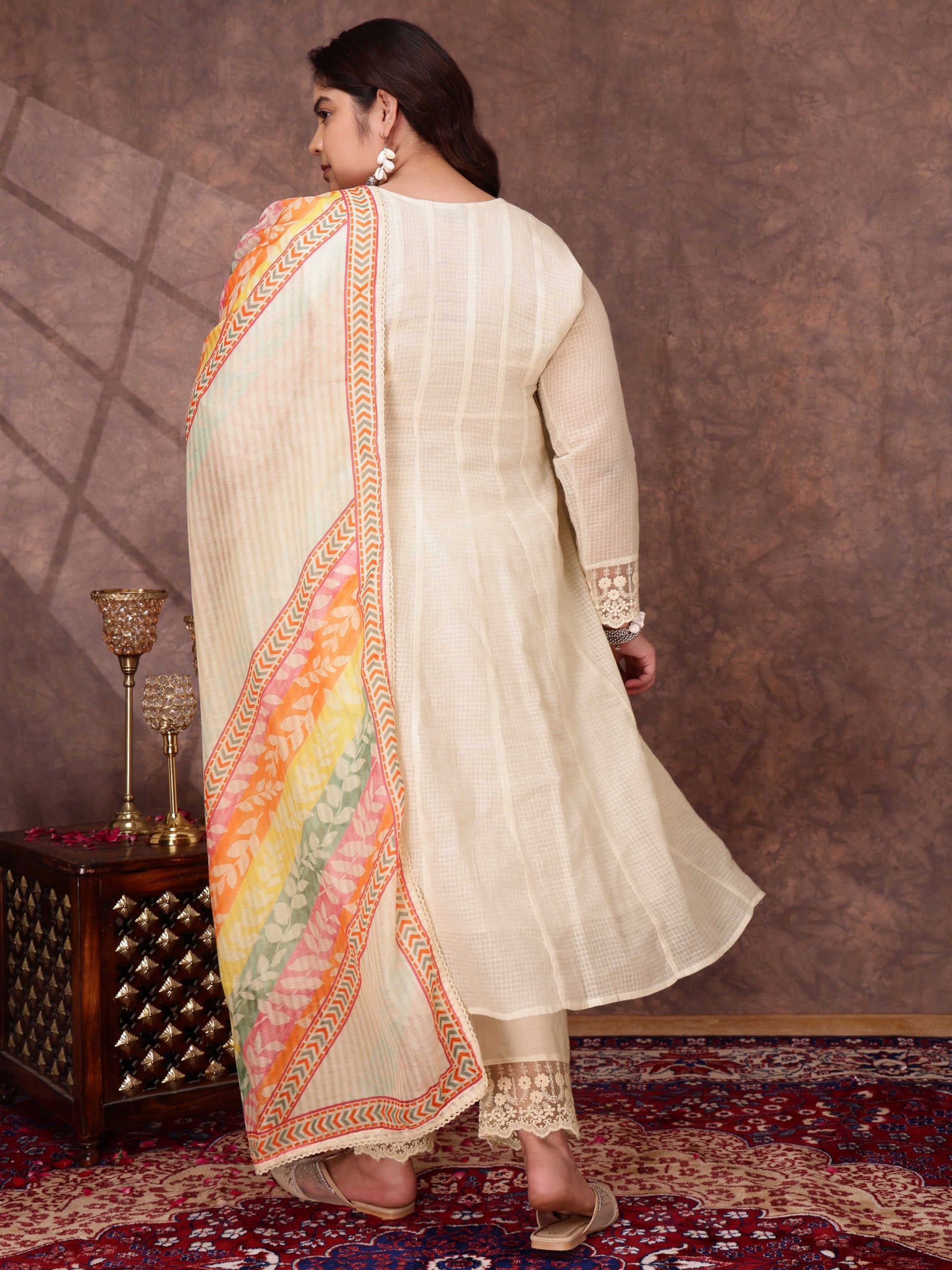 Women Floral Embroidered Thread Work Anarkali Kurta with Trousers & Dupatta - ID