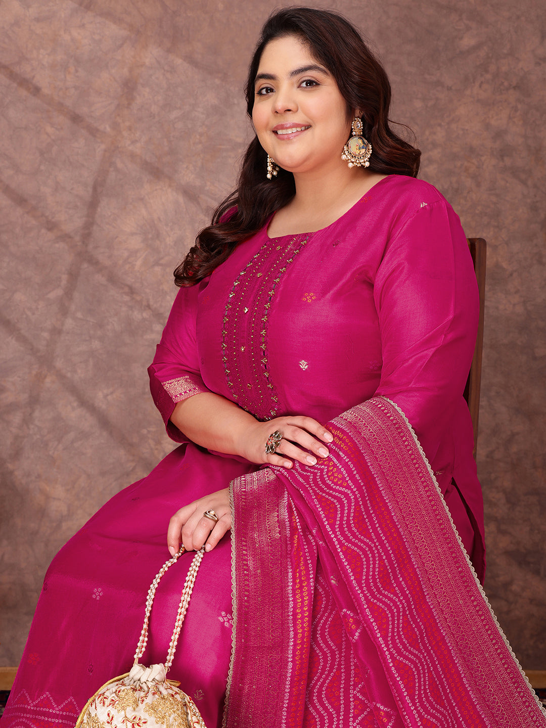 Women Floral Yoke Design Regular Sequinned Kurta with Trousers & With Dupatta - ID