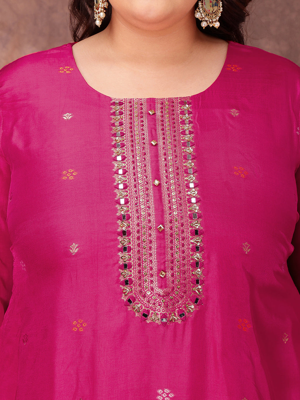 Women Floral Yoke Design Regular Sequinned Kurta with Trousers & With Dupatta - ID