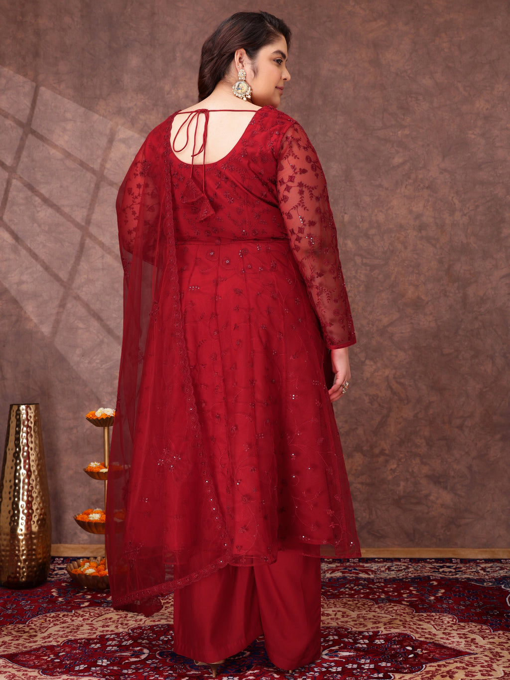 Women Floral Embroidered Thread Work Kurta with Palazzos & Dupatta - ID