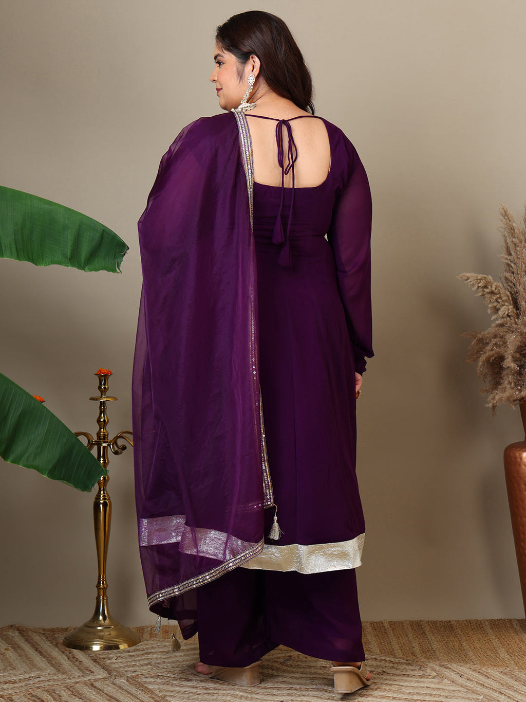 Women Plus Size Yoke Design Regular Thread Work Kurta with Palazzos & Dupatta - ID
