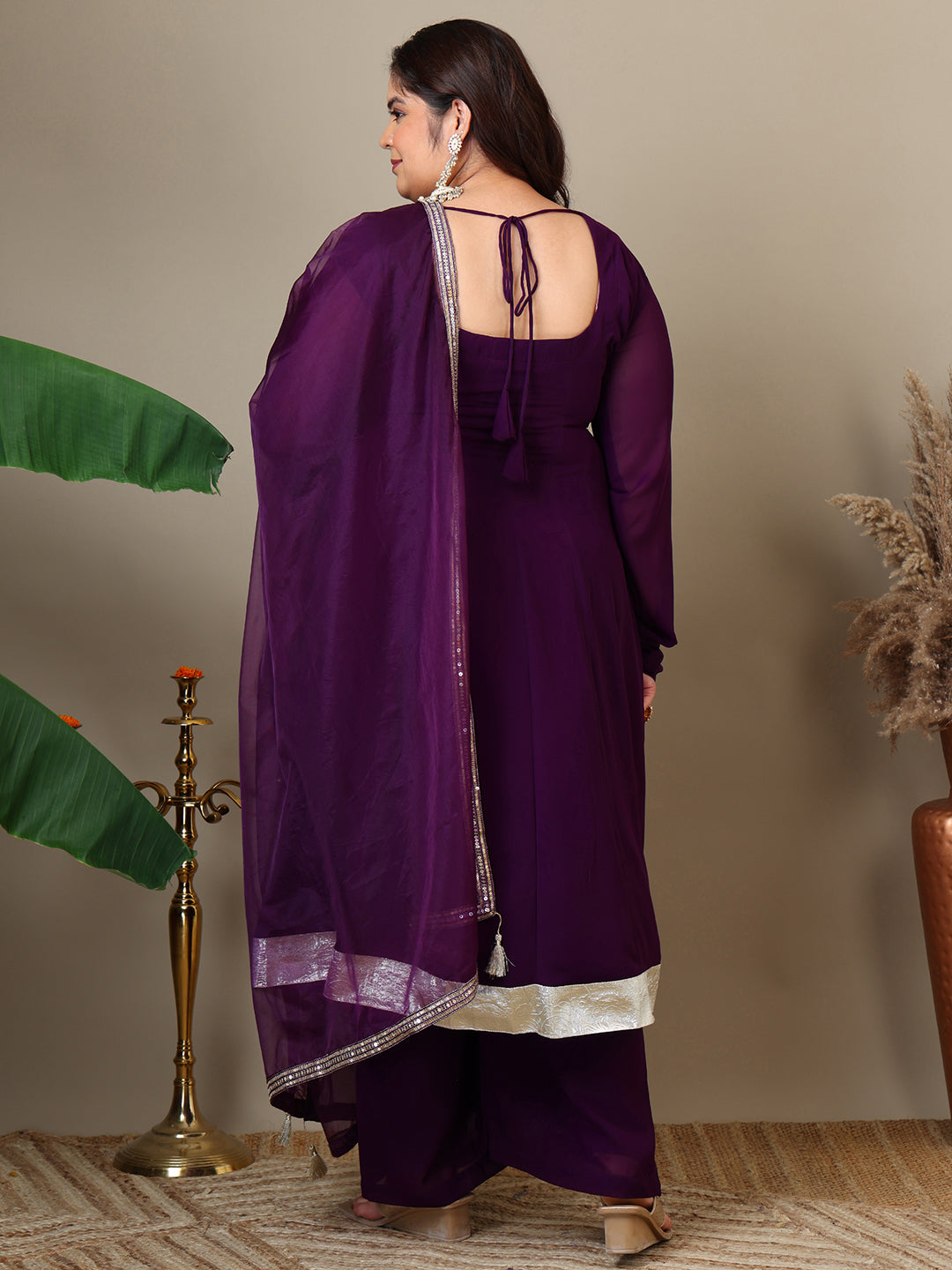 Women Plus Size Yoke Design Regular Thread Work Kurta with Palazzos & Dupatta - ID
