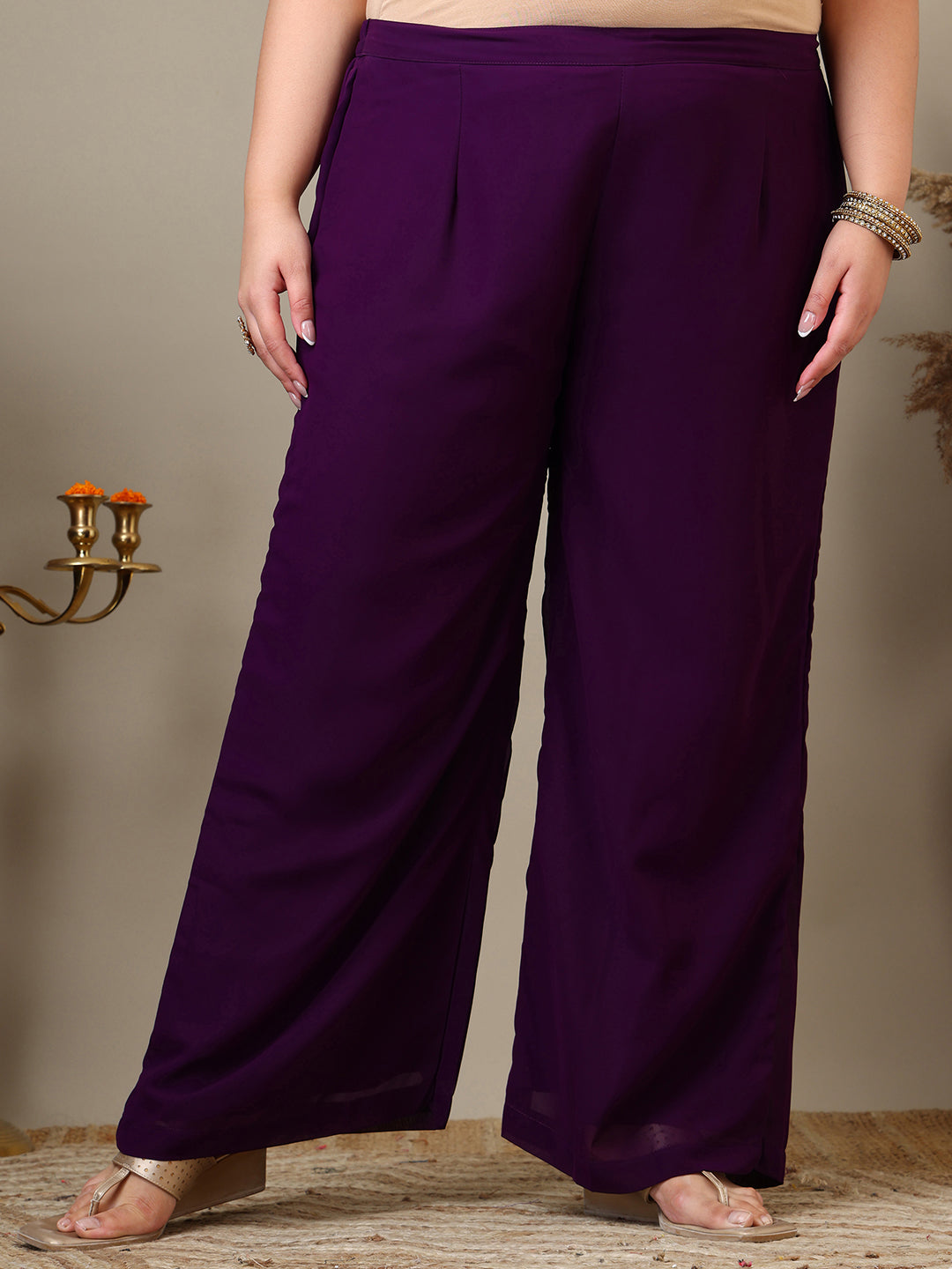 Women Plus Size Yoke Design Regular Thread Work Kurta with Palazzos & Dupatta - ID