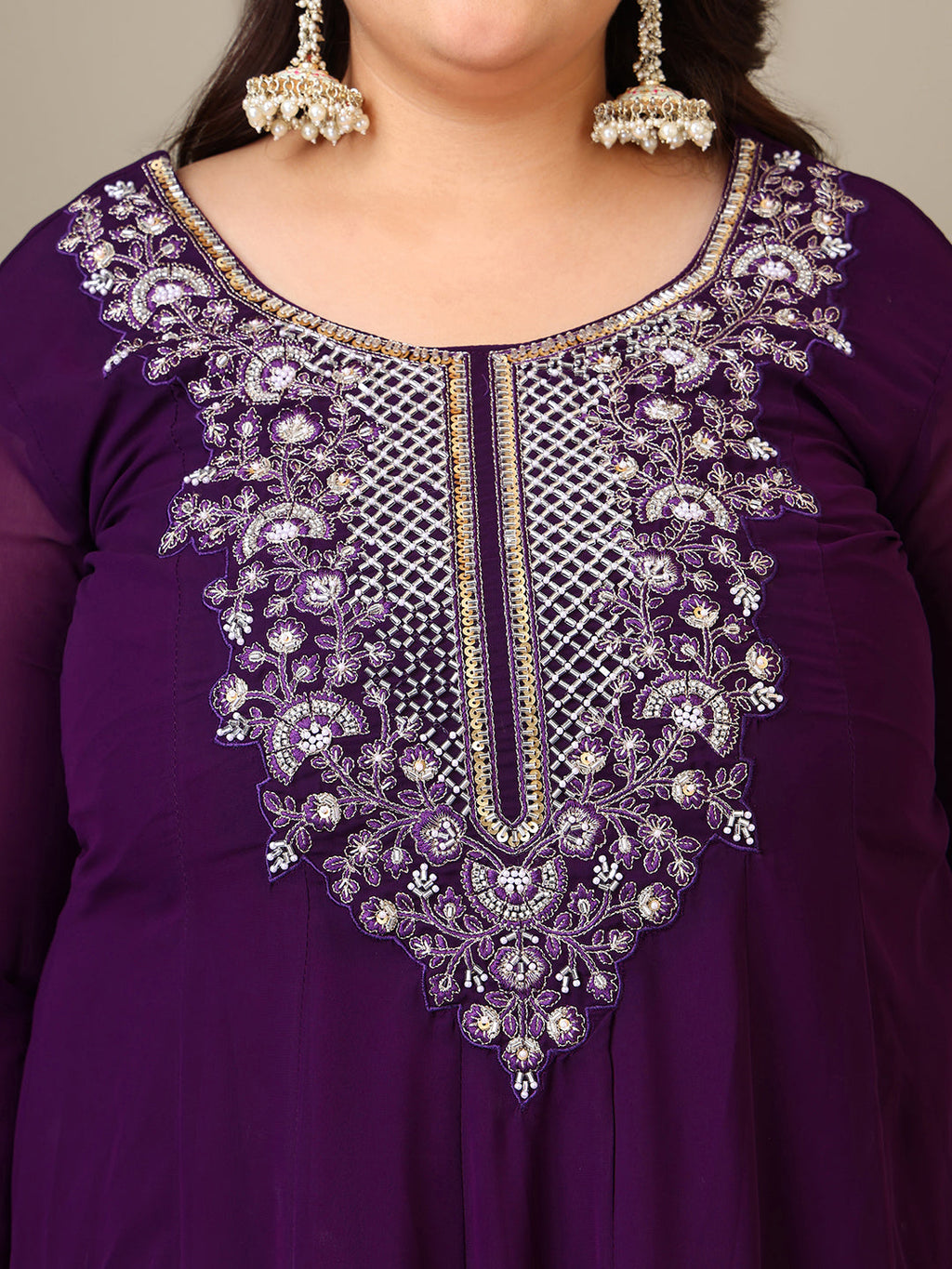 Women Plus Size Yoke Design Regular Thread Work Kurta with Palazzos & Dupatta - ID