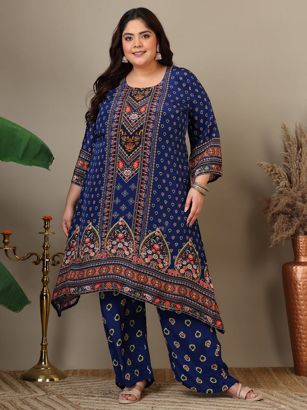 Women Plus Size Floral Printed Kurta with Palazzos & Dupatta - ID