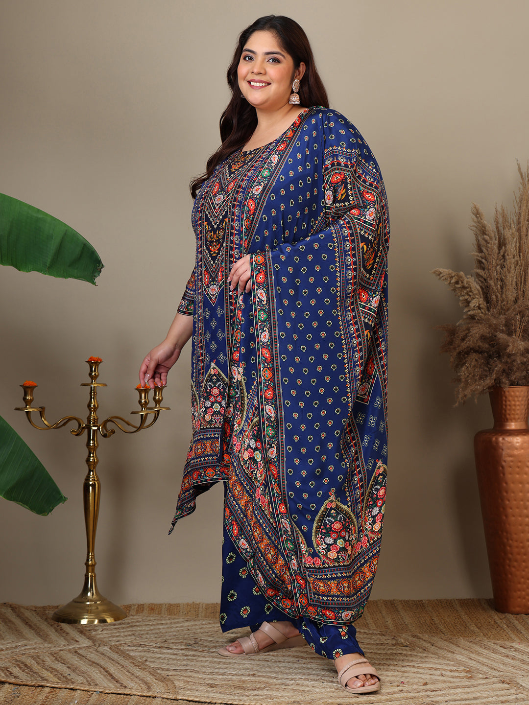 Women Plus Size Floral Printed Kurta with Palazzos & Dupatta - ID